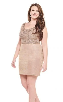 Rachel Allan Curves - 4830 Bedazzled Scoop Neck Sheath Dress Cocktail Dresses