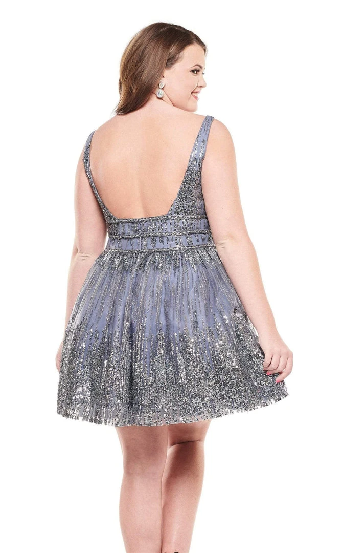 Rachel Allan Curves - 4832 Embellished Deep V-neck Tulle A-line Dress Cocktail Dresses 4 Rachel Allan Curves - 4832 Embellished Deep V-neck Tulle A-line Dress Cocktail Dresses