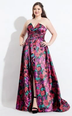 Rachel Allan Curves - 6331 Floral Printed Strapless Gown