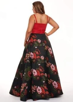 Formal Gowns Rachel Allan Curves - 6664 Plunging Sweetheart Floral Evening Dress