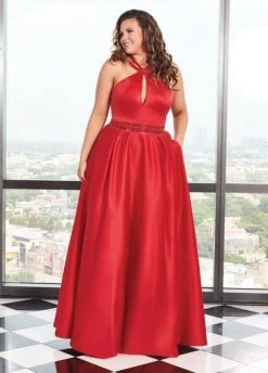 Formal Gowns Rachel Allan Curves - 6674 Brooch Accented Keyhole Cutout A-Line Gown