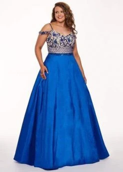 Formal Gowns Rachel Allan Curves - 6696 Beaded V-neck Taffeta Ballgown