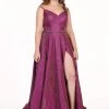 Formal Gowns Rachel Allan Curves - 6700 V-neck Glitter Woven A-line Dress With Slit