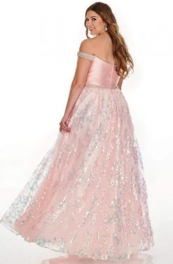 Rachel Allan Curves - 7218 Jeweled Off Shoulder Sequin Tulle Gown Formal Gowns
