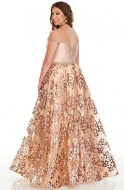 Rachel Allan Curves - 7218 Jeweled Off Shoulder Sequin Tulle Gown Formal Gowns