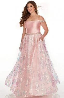 Rachel Allan Curves - 7218 Jeweled Off Shoulder Sequin Tulle Gown Formal Gowns