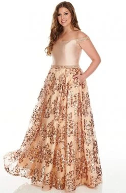 Rachel Allan Curves - 7218 Jeweled Off Shoulder Sequin Tulle Gown Formal Gowns