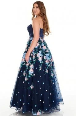 Formal Gowns Rachel Allan Curves - 7219 Strapless Floral Embroidered Tulle Gown
