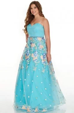 Formal Gowns Rachel Allan Curves - 7219 Strapless Floral Embroidered Tulle Gown