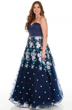 Formal Gowns Rachel Allan Curves - 7219 Strapless Floral Embroidered Tulle Gown