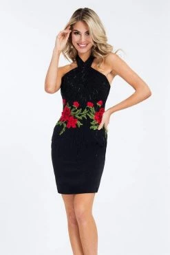 Cocktail Dresses Rachel Allan - Haltered Beaded Cocktail Dress 4454 - 1 Pc Black In Size 8 Available