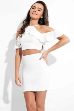 Cocktail Dresses Rachel Allan LBD - L1089 Two-Piece Ruffled Halter Cocktail Dress