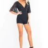 Rachel Allan LBD - L1198 Embellished Lace Plunging V-neck Romper