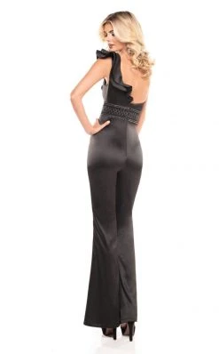 Rachel Allan LBD - L1238 Embellished Ruffled One Shoulder Jumpsuit