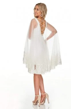 Rachel Allan LBD - L1277 Embroidered V-Neck Dress With Cape Overlay