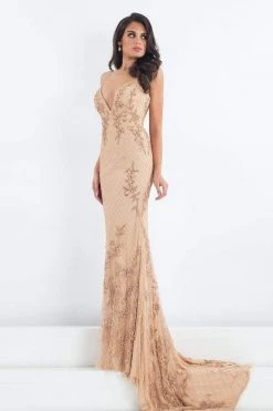 Rachel Allan Prima Donna - 5014 Plunging Lattice Beaded Evening Gown