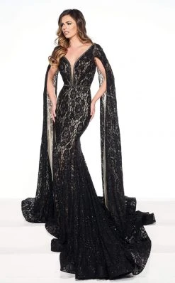 Formal Gowns Rachel Allan Primadonna - 5081 Lace Deep V-neck Mermaid Dress