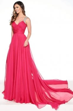 Formal Gowns Rachel Allan Primadonna - 5082 Embellished V-neck Chiffon A-line Dress