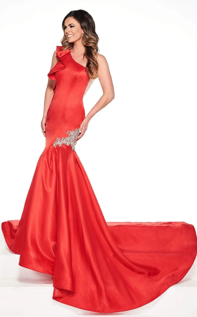Rachel Allan Primadonna - 5084 Ruffled One Shoulder Satin Mermaid Gown 3 Rachel Allan Primadonna - 5084 Ruffled One Shoulder Satin Mermaid Gown