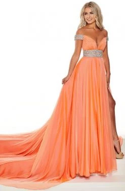 Rachel Allan Primadonna - 5105 Off-Shoulder Bejeweled A-Line Dress Formal Gowns