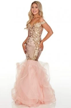 Rachel Allan Prom - 7004 Off Shoulder Sequined Mermaid Gown