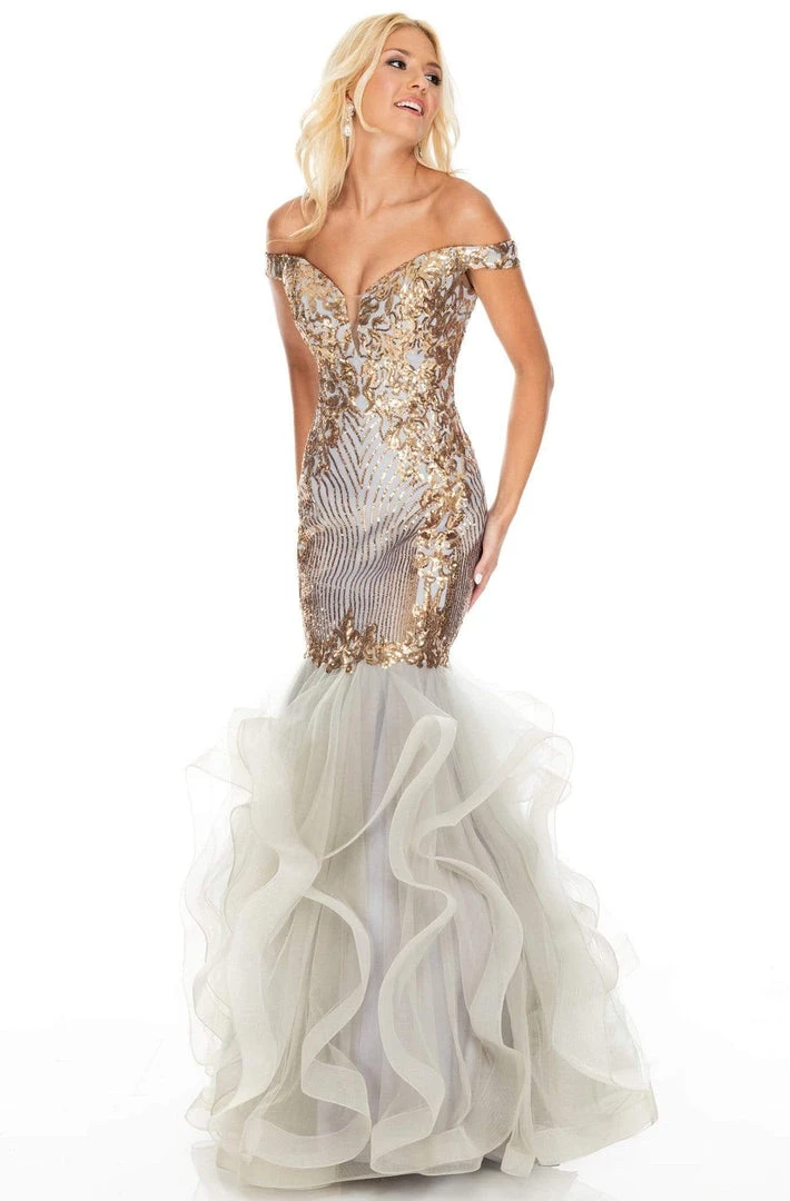 Rachel Allan Prom - 7004 Off Shoulder Sequined Mermaid Gown 7 Rachel Allan Prom - 7004 Off Shoulder Sequined Mermaid Gown