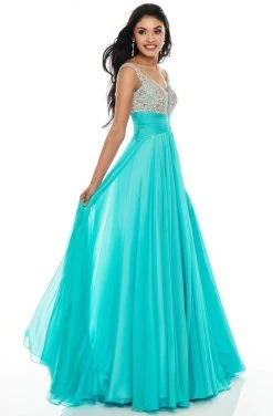 Formal Gowns Rachel Allan Prom - 7018 Beaded V-Neck Chiffon A-Line Dress