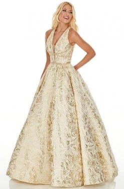 Rachel Allan Prom - 7019 V-Neckline Embellished Back Ball Gown Formal Gowns