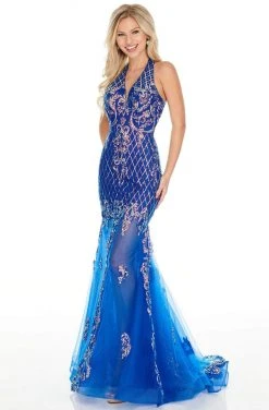 Formal Gowns Rachel Allan Prom - 7035 Sequined Plunging Halter Trumpet Dress 12 Formal Gowns Rachel Allan Prom - 7035 Sequined Plunging Halter Trumpet Dress