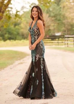 Formal Gowns Rachel Allan Prom - 7035 Sequined Plunging Halter Trumpet Dress 15 Formal Gowns Rachel Allan Prom - 7035 Sequined Plunging Halter Trumpet Dress