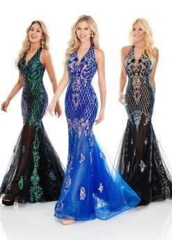 Formal Gowns Rachel Allan Prom - 7035 Sequined Plunging Halter Trumpet Dress 17 Formal Gowns Rachel Allan Prom - 7035 Sequined Plunging Halter Trumpet Dress