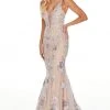 Rachel Allan Prom - 7036 Bedazzled Deep V-Neck Trumpet Dress