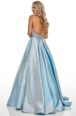 Rachel Allan Prom - 7037 Beaded Deep Halter V-Neck Ballgown