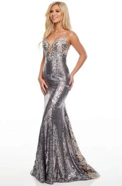 Rachel Allan Prom - 7038 Metallic Sequined Trumpet Dress Formal Gowns