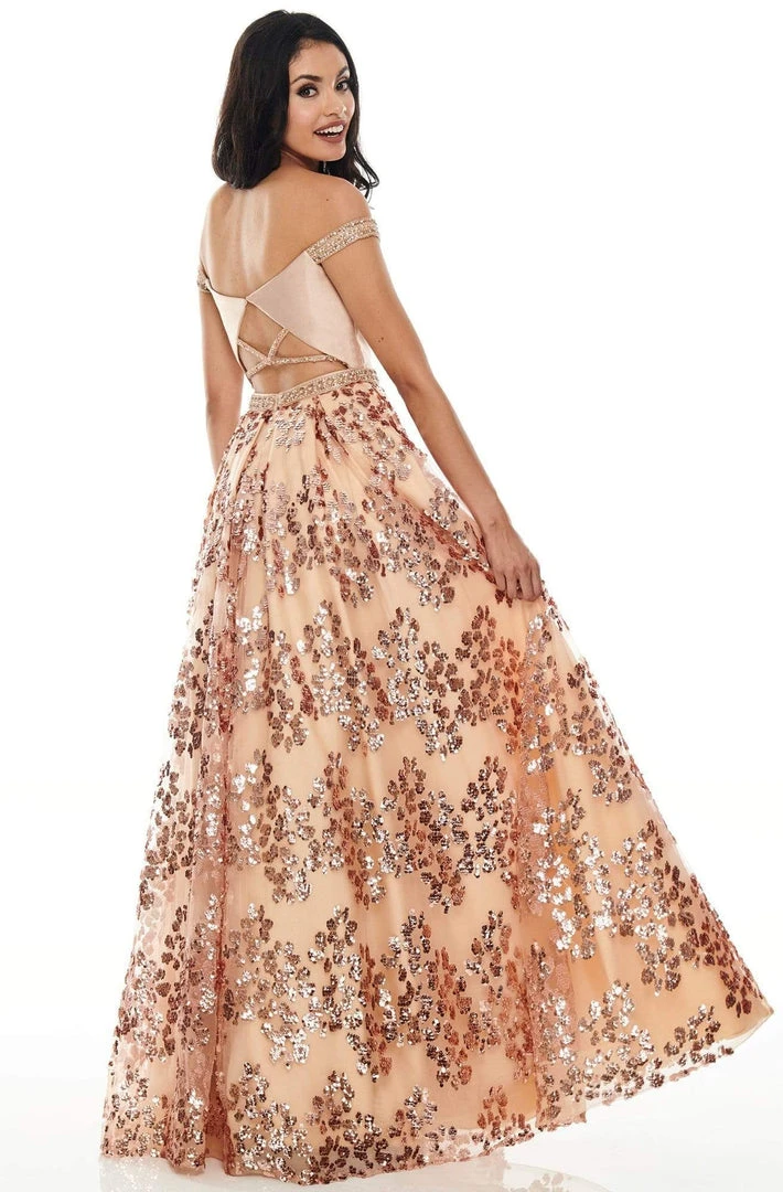 Rachel Allan Prom - 7046 Off Shoulder Bodice Sequined A-Line Gown Formal Gowns 4 Rachel Allan Prom - 7046 Off Shoulder Bodice Sequined A-Line Gown Formal Gowns