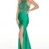 Rachel Allan Prom - 7053 Embellished Halter Dress With Slit Formal Gowns 2 Rachel Allan Prom - 7053 Embellished Halter Dress With Slit Formal Gowns