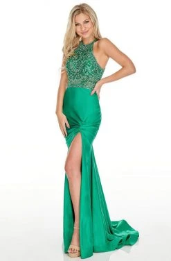 Rachel Allan Prom - 7053 Embellished Halter Dress With Slit Formal Gowns