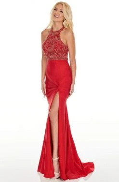 Rachel Allan Prom - 7053 Embellished Halter Dress With Slit Formal Gowns 8 Rachel Allan Prom - 7053 Embellished Halter Dress With Slit Formal Gowns