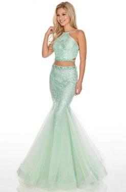 Rachel Allan Prom - 7057 Two Piece Embroidered Halter Mermaid Dress 12 Rachel Allan Prom - 7057 Two Piece Embroidered Halter Mermaid Dress