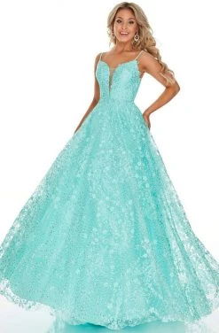 Rachel Allan Prom - 7078 Embroidered Deep V-Neck Tulle Ballgown Formal Gowns