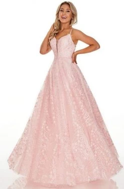 Rachel Allan Prom - 7078 Embroidered Deep V-Neck Tulle Ballgown Formal Gowns