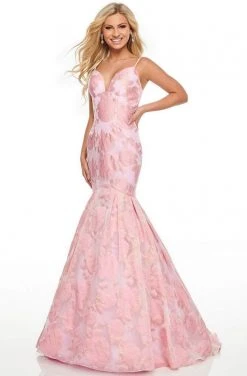 Rachel Allan Prom - 7087 Plunging Organza Jacquard Mermaid Gown