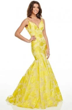 Rachel Allan Prom - 7087 Plunging Organza Jacquard Mermaid Gown