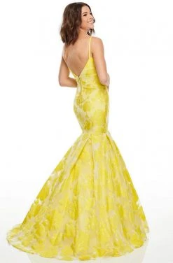 Rachel Allan Prom - 7087 Plunging Organza Jacquard Mermaid Gown