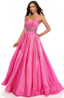 Rachel Allan Prom - 7094 Spaghetti Strap Rhinestone Studded Long Gown Formal Gowns