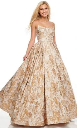 Formal Gowns Rachel Allan Prom - 7104 Semi-Scoop Metallic Ballgown