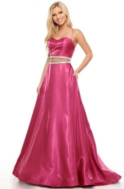 Formal Gowns Rachel Allan Prom - 7106 Two Piece Beaded Satin A-Line Dress