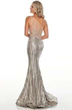 Formal Gowns Rachel Allan Prom - 7121 Asymmetrical Sequined Trumpet Dress