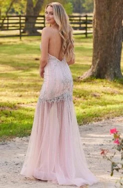 Formal Gowns Rachel Allan Prom - 7126 Beaded Deep V-Neck Tulle Trumpet Dress