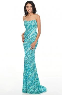 Rachel Allan Prom - 7141 Beaded Tulle Sheath Dress With Train Formal Gowns